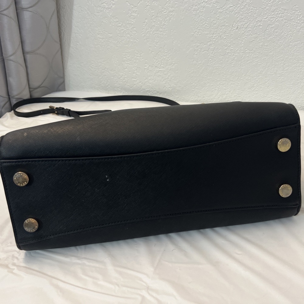 Michael Kors Karla Medium Saffiano Leather‎ Satchel Bag Black Gold 13 X 10 X 5 - Picture 10 of 11